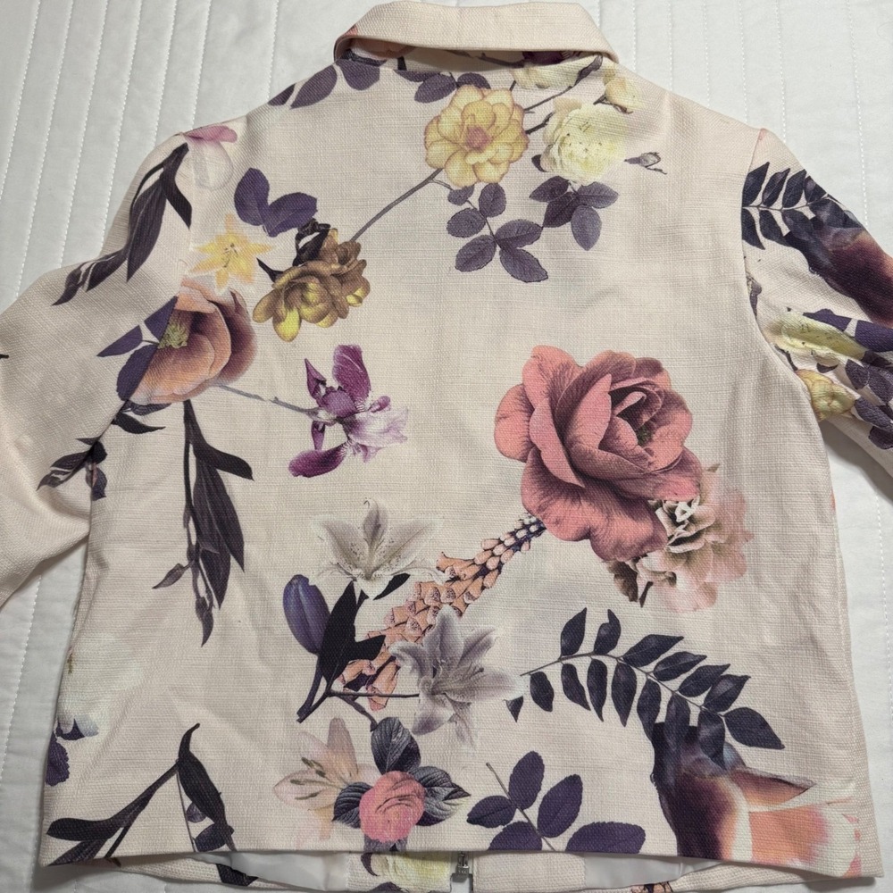 ASOS Floral Cropped Jacket Women's Size US 4 Full Zip Pink Beige Spring - Picture 5 of 5